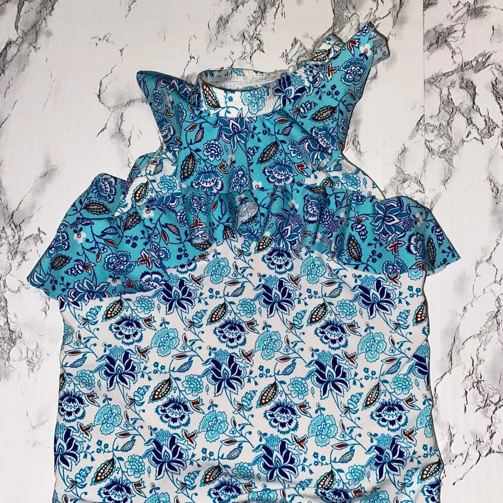 Janie and Jack Blue Radiance Floral Paisley Recycled Halter Swimsuit Girl Size 4